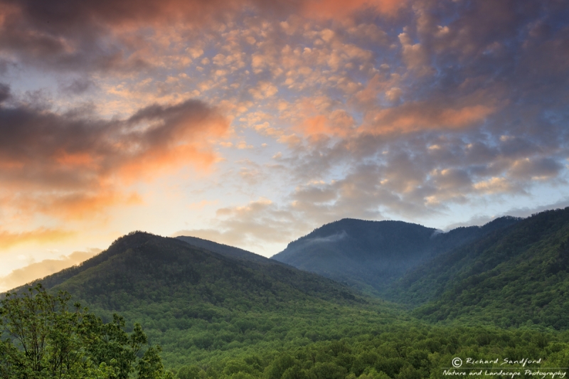 Sunrise view of Mt. LeConte as seen from Campbell Overlook, Great Smoky Mountains National Park.
